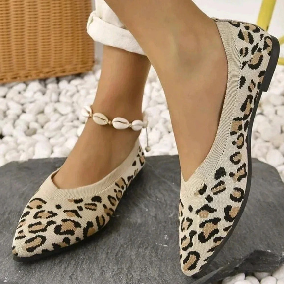 Women Leopard Pattern Point Toe Ballet Flats, Fashion Outdoor Flats - Picture 2 of 7